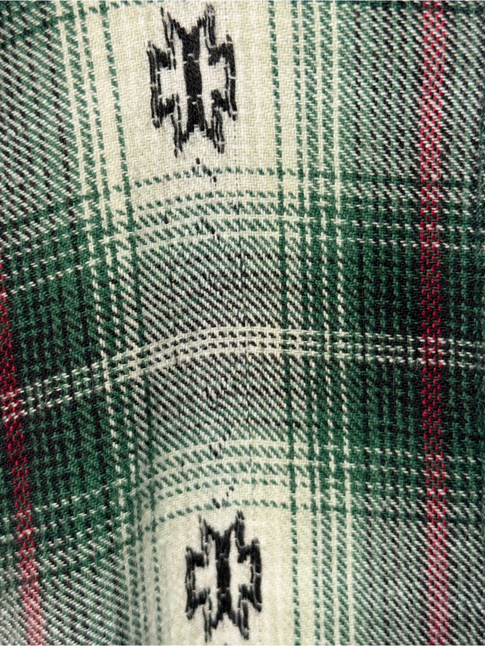 Vintage 80’s 90’s Flannel Green Plaid Shirt Oversized Nepal Aztec Women’s Sz L - Picture 3 of 8